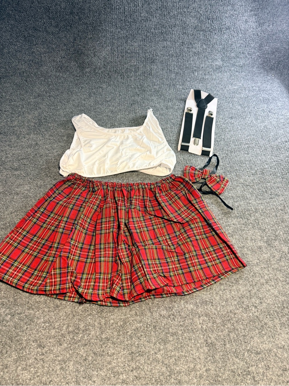 Unbranded Red Plaid Skirt with White Crop Top and Accessories